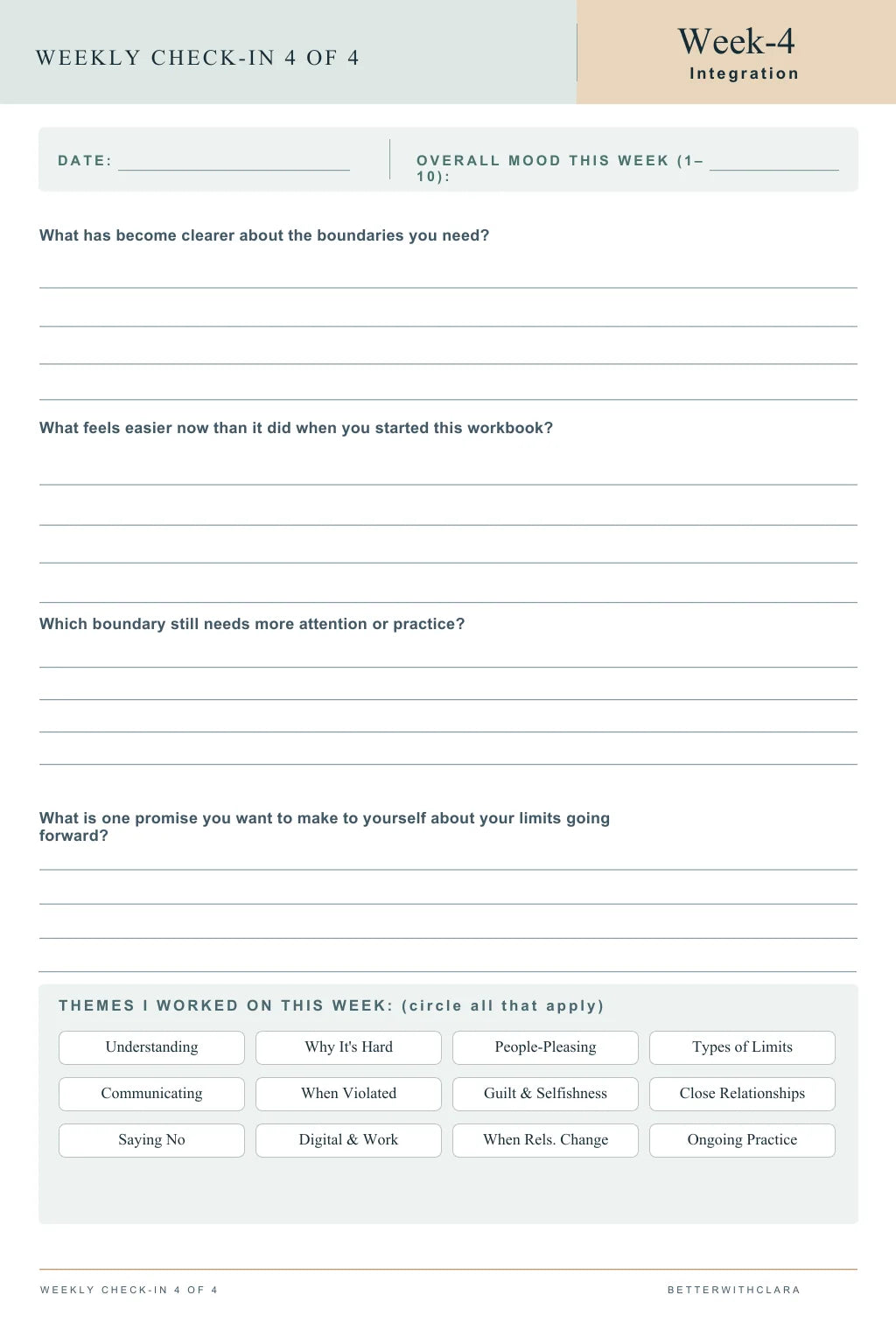 Weekly Check-In workbook page
